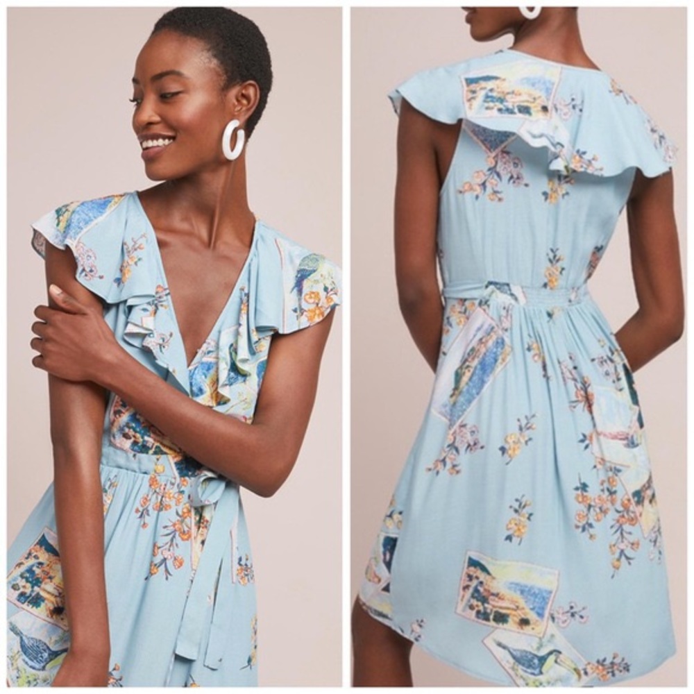 Nwt Maeve rosalia 6 blue floral faux wrap dress